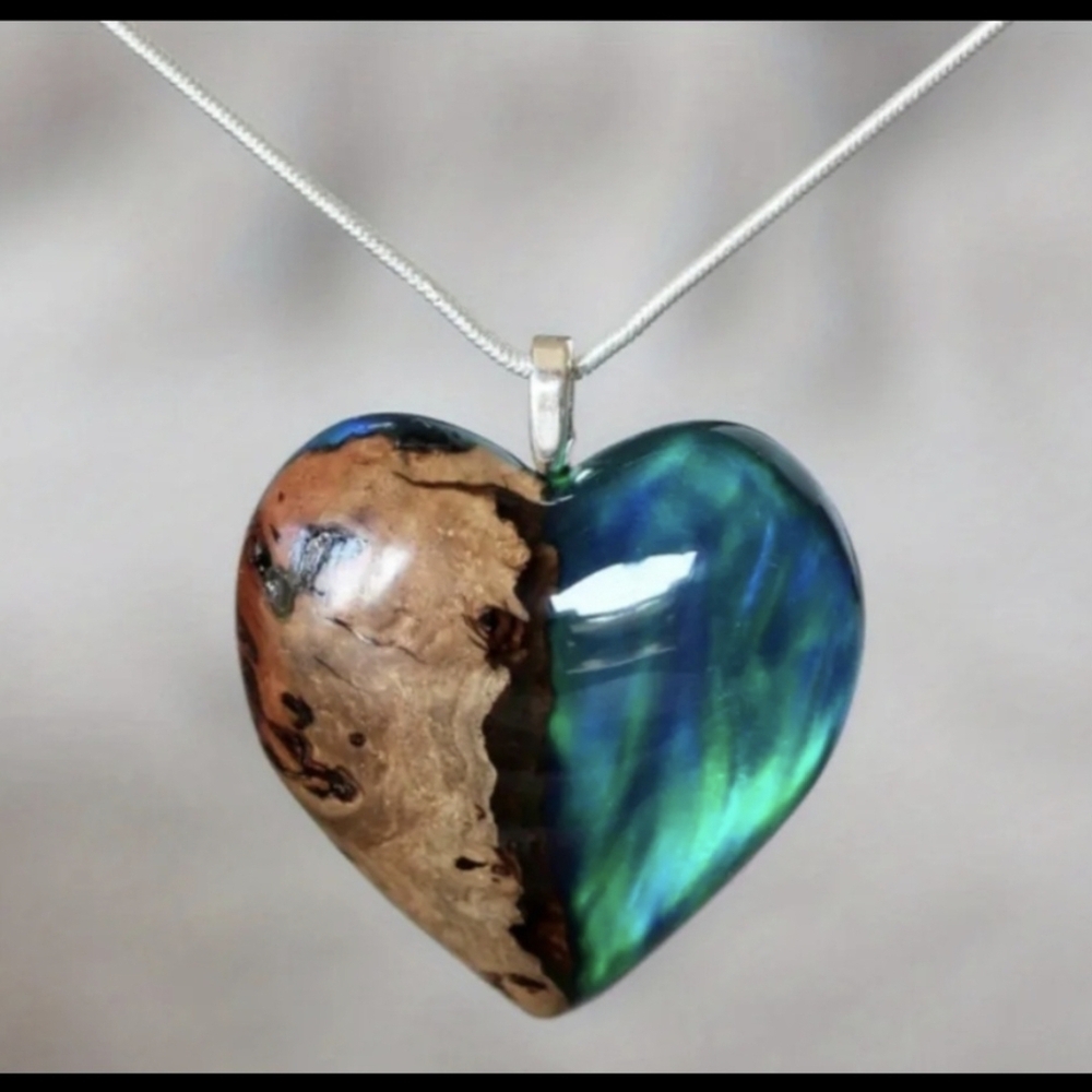 Artisan Heart Pendant Necklace in Teal and Brown & Black Stripe